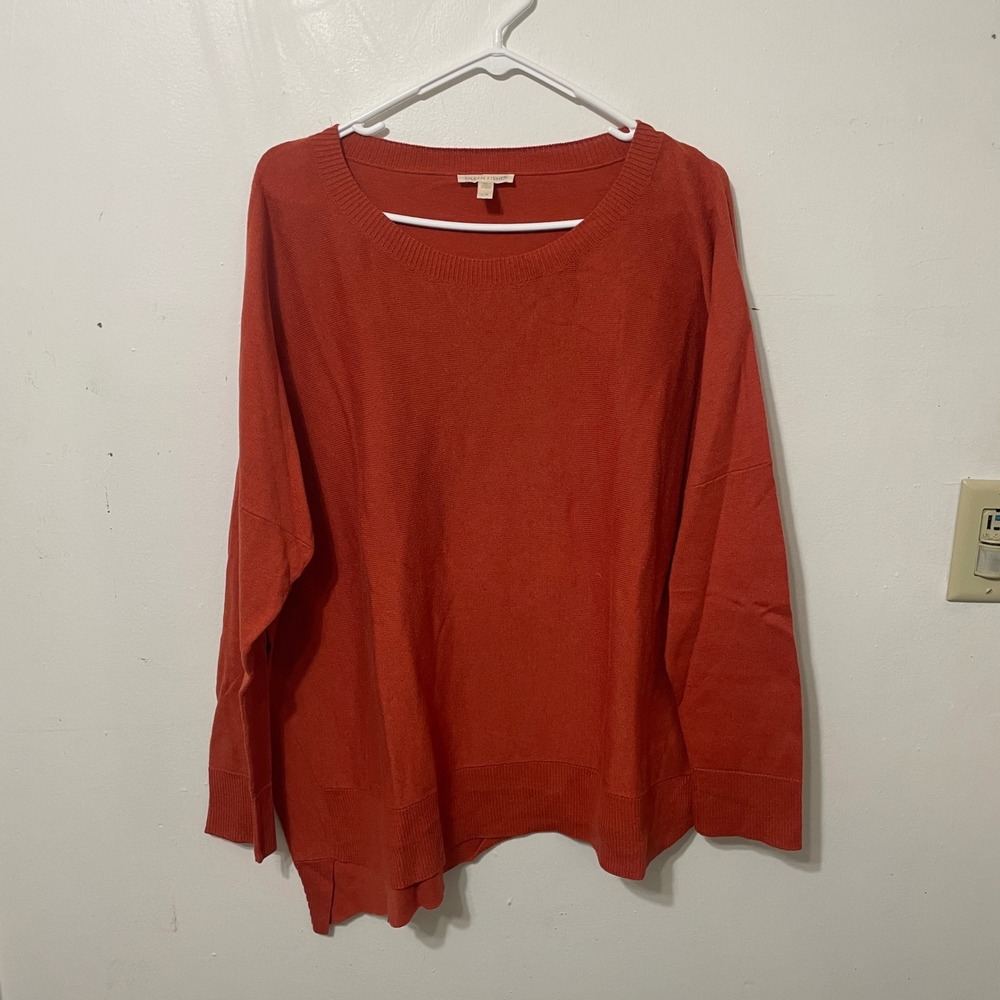 EILEEN FISHER Organic Cotton Sweater Rust Orange Crew Neck Long Sleeve Size L‎